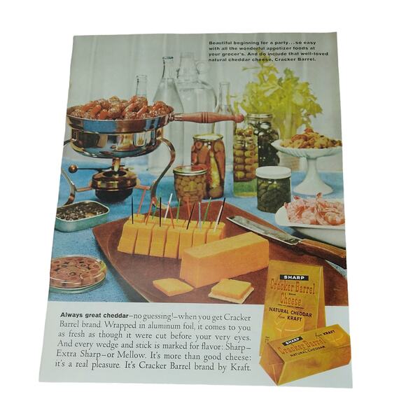 1961 Cracker Barrel - Kraft Sharp Cheddar Cheese - Party Buffet - Vtg PRINT AD - Picture 10 of 12
